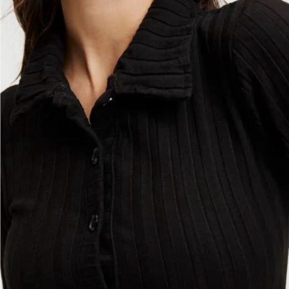 Good American ribbed Black Button-Down‎ Dress 0 90’s, goth, sexy - Picture 2 of 11